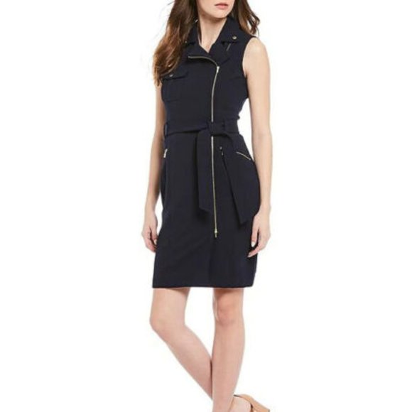 NEW CALVIN KLEIN MOTO STYLE INDIGO NAVY SHEATH DRESS